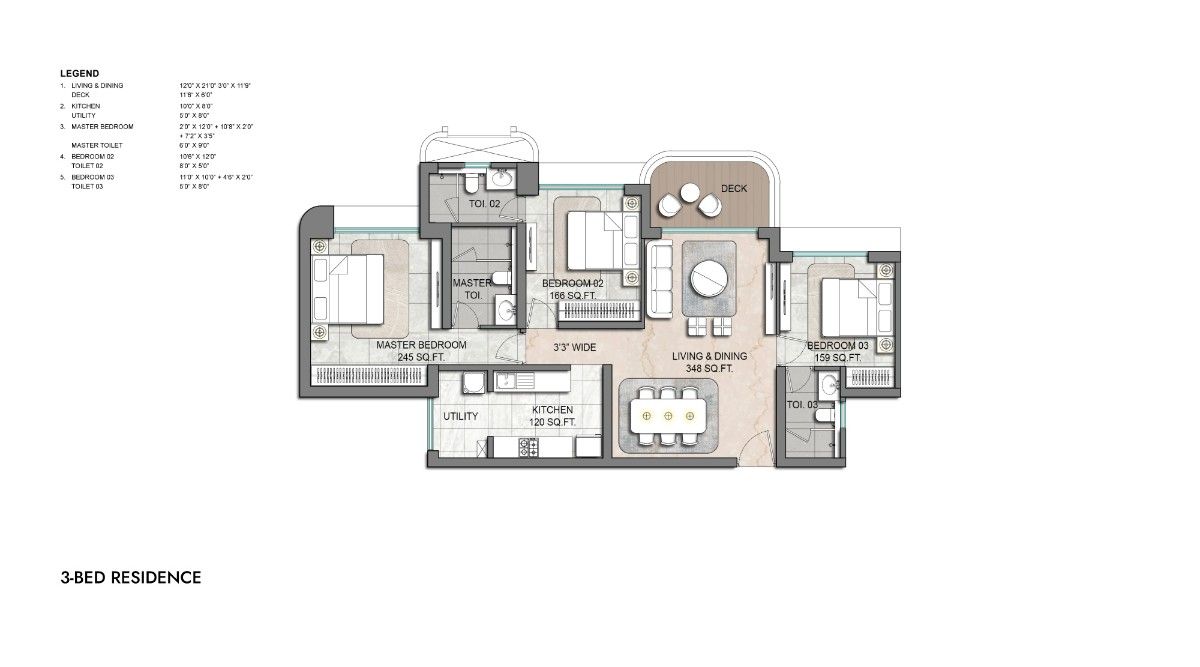 Lodha Aureus 3 Bed Residence Plan